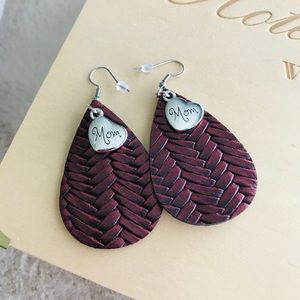 Leather “mom” earring with silver charm